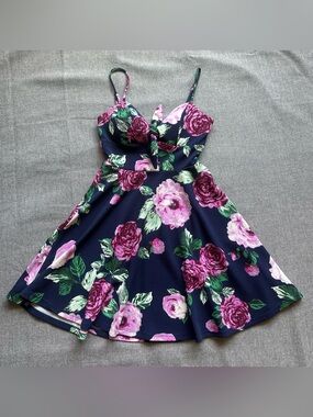 B. Darlin Navy Vibrant Floral Mini Dress